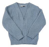 Modrý melírovaný rebrovaný svetrový cardigan so trblietkami C&A