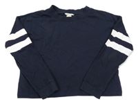 Tmavomodrá crop mikina s pruhmi H&M
