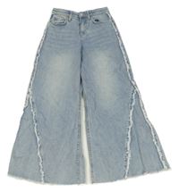 Světlemodré šisované super wide leg waist mid rifle H&M
