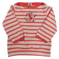Světlerůžovo/melírovano-jahodová pruhovaná mikina s kvetmi PETIT BATEAU