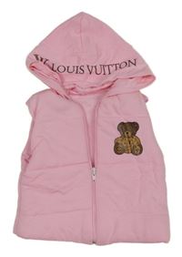 Ružová prešívaná zateplená vesta s medvedíkom a kapucňou LOUIS VUITTON