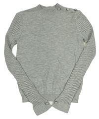 Sivý vlnený crop sveter s rebrovanymi rukávy a perličkami River Island