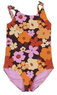 Béžovo-farebné kvetované jednodielne plavky Next
