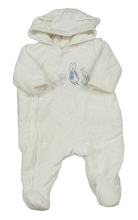 Bílá sametová zateplená kombinéza Králíček Petr s kapucňou zn. Mothercare