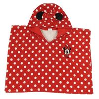 Červené bodkovaná é froté osuškové pončo s Minnie a kapucňou Disney