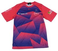 Tmavorůžovo-modré vzorované sportovní tričko s potiskem