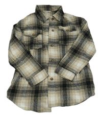 Čierno-béžovo-hnedá kockovaná košeľová bunda Shein