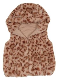 Staroružová vzorovaná kožušinová podšitá vesta s kapucňou Nutmeg