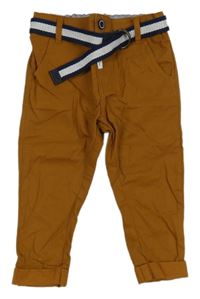 Hnědé plátěné chino kalhoty s páskem
