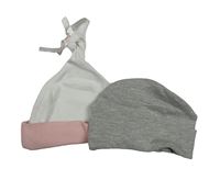 2x bavlněná čepice - šedá melírovaná + biela s mašlou