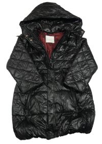 Černý prošívaný šusťákový zimní kabát s kapucí Next