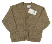 Nové - Hnědý melírovaný vlněný propínací svetr Zara