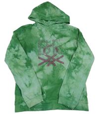 Zelená batikovaná mikina s logem z kamínků a kapucí Benetton