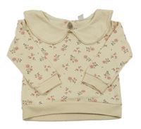 Béžová kvetovaná mikina s golierikom