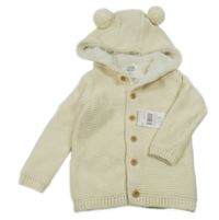 Nové - Krémový zateplený propínací svetr s kapucí s bambulemi F&F