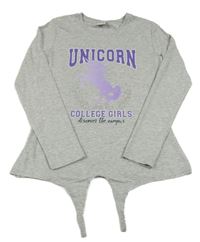 Sivé melírované tričko s jednorožcom a nápisom Y.F.K.