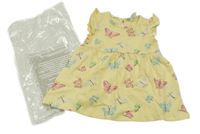 Nové - Žlté bavlnené šaty s motýly H&M