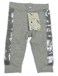 Nové - Sivé melírované legíny s pruhem z flitrů