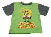 Zeleno-tmavosivé tričko so SpongeBobem