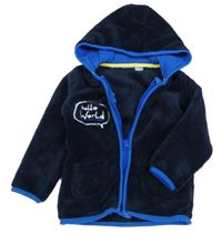 Tmavomodrá chlpatá prepínaci mikina s nápisom a kapucňou Lupilu