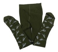 Khaki punčocháče s dinosaury Kiki&Koko