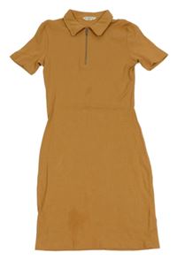 Hnědé žebrované elastické polo šaty Matalan