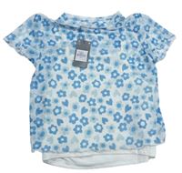 Bielo-modré šifónové kvetované tričko s všitým topem Primark