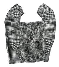 Čierno-biely kostričkovaný crop top s volánikmi Matalan