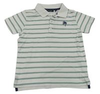 Bílo-zelené pruhované polo tričko s palmou 