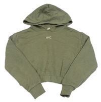 Khaki crop mikina s výšivkou a kapucňou H&M