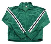 Zelená plyšová propínací mikina s pruhem Lindex