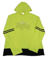 Neónově žlto-čierne tričko s nápisom a kapucňou