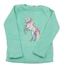 Zelené plyšové pyžamové triko s jednorožcem Pep&Co