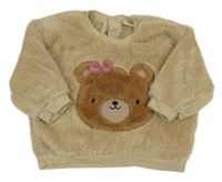 Béžová chlpatá mikina s medvěďom Next
