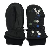 Černé šusťákové zateplené vzorované palcové rukavice 