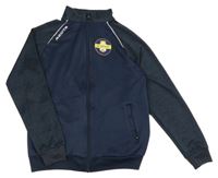 Tmavomodrá propínací sportovní mikina s potiskem 