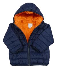 Tmavomodrá šusťáková prošívaná zateplená bunda s kapucí Lupilu