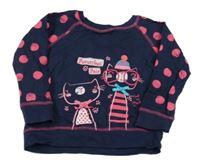 Tmavomodrá ľahká mikina s mačkami a bodkovaná ymi rukávy Yd.