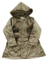 Hnědý sametový lehce zateplený kabátek s kapucňou