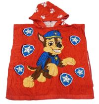 Červené froté osuškové ponočo s Tlapkovou patrolu a kapucňou