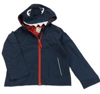 Tmavomodrá šušťáková jarná bunda s príšerkou a kapucňou