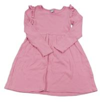 Ružové rebrované šaty s volánikmi Dopodopo