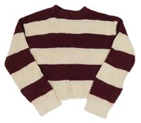 Vínovo-smotanový pruhovaný crop sveter H&M