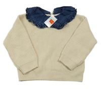 Nové - béžový sveter s rifľovým golierikom Primark