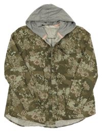 Khaki květovaná plátěná halenka s kapucí H&M