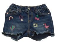 Tmavomodré riflové kraťasy s výšivkami Ergee