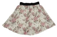 Bielo-ružová kvetovaná plisovaná sukňa