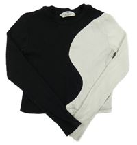 Čierno-biele rebrované crop tričko H&M