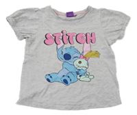 Sivé melírované tričko so Stitchem Disney