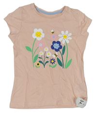 Ružové tričko s kvetinami zn. Mothercare